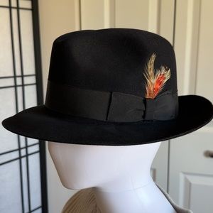 Borsalino Fedora Black Wool Felt Hat Feather